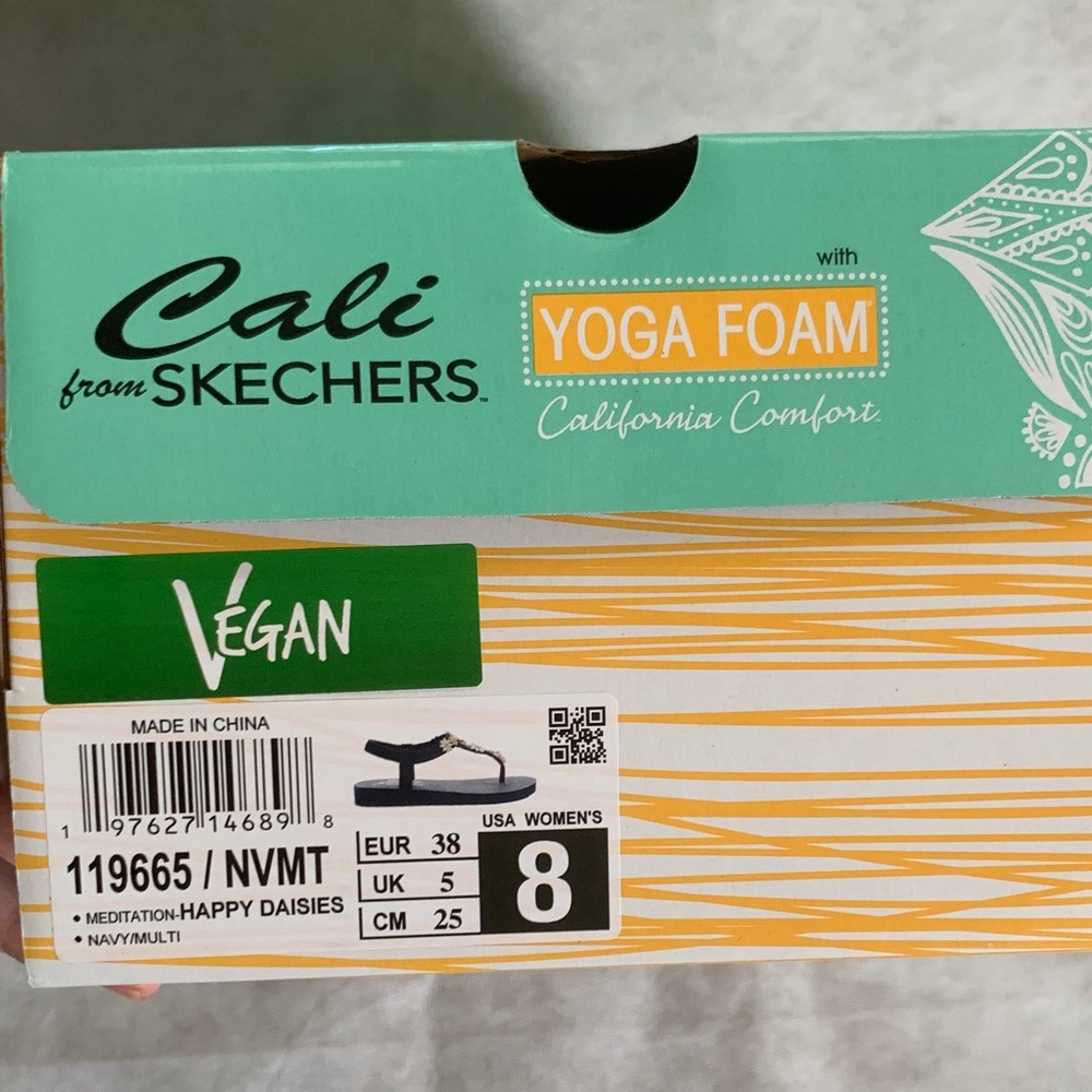 Skechers Cali Meditation Glass Daisy Sandals Navy Multi Womens Size 8 NIB Vegan - Picture 2 of 7